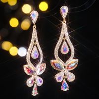 1 Pair Elegant Flower Inlay Alloy Rhinestones Zircon Drop Earrings sku image 5