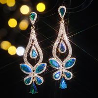 1 Pair Elegant Flower Inlay Alloy Rhinestones Zircon Drop Earrings sku image 2