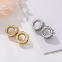 1 Pair Simple Style Round Hollow Out Inlay Stainless Steel Rhinestones 18K Gold Plated Ear Studs main image 1
