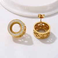 1 Pair Simple Style Round Hollow Out Inlay Stainless Steel Rhinestones 18K Gold Plated Ear Studs main image 5