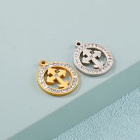 1 Piece Stainless Steel Rhinestones 18K Gold Plated Cross Round main image 1