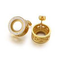 1 Pair Simple Style Round Hollow Out Inlay Stainless Steel Rhinestones 18K Gold Plated Ear Studs sku image 2