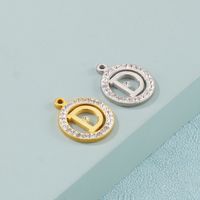 1 Piece Stainless Steel Rhinestones 18K Gold Plated Round Letter main image 3