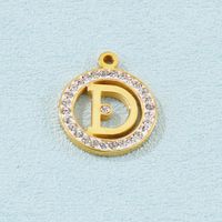 1 Piece Stainless Steel Rhinestones 18K Gold Plated Round Letter main image 4