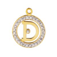 1 Piece Stainless Steel Rhinestones 18K Gold Plated Round Letter sku image 2