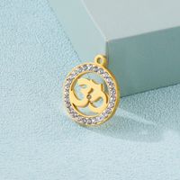 1 Piece Stainless Steel Rhinestones 18K Gold Plated Round Number main image 6