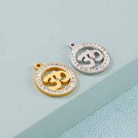 1 Piece Stainless Steel Rhinestones 18K Gold Plated Round Number main image 3