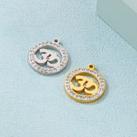 1 Piece Stainless Steel Rhinestones 18K Gold Plated Round Number main image 1