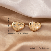 1 Pair Simple Style Heart Shape Plating Inlay Ferroalloy Rhinestones Gold Plated Ear Studs main image 2