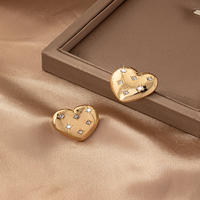 1 Pair Simple Style Heart Shape Plating Inlay Ferroalloy Rhinestones Gold Plated Ear Studs main image 5