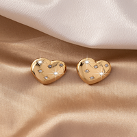 1 Pair Simple Style Heart Shape Plating Inlay Ferroalloy Rhinestones Gold Plated Ear Studs sku image 1
