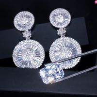 1 Pair Lady Round Snowflake Plating Inlay Copper Zircon Rhodium Plated Silver Plated Drop Earrings main image 4