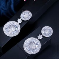 1 Pair Lady Round Snowflake Plating Inlay Copper Zircon Rhodium Plated Silver Plated Drop Earrings main image 6
