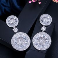 1 Pair Lady Round Snowflake Plating Inlay Copper Zircon Rhodium Plated Silver Plated Drop Earrings main image 8