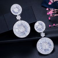 1 Pair Lady Round Snowflake Plating Inlay Copper Zircon Rhodium Plated Silver Plated Drop Earrings main image 5