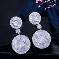 1 Pair Lady Round Snowflake Plating Inlay Copper Zircon Rhodium Plated Silver Plated Drop Earrings main image 7