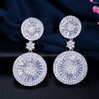 1 Pair Lady Round Snowflake Plating Inlay Copper Zircon Rhodium Plated Silver Plated Drop Earrings main image 3