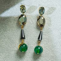1 Pair Retro Water Droplets Plating Inlay Copper Glass Bead Glass Stone 18k Gold Plated Drop Earrings main image 7