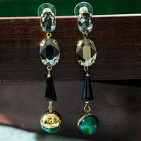 1 Pair Retro Water Droplets Plating Inlay Copper Glass Bead Glass Stone 18k Gold Plated Drop Earrings main image 6