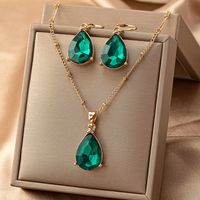 Elegant Retro Water Droplets Alloy Inlay Gem Women's Earrings Necklace main image 9
