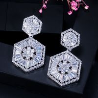 1 Pair Elegant Round Snowflake Plating Inlay Copper Zircon Rhodium Plated Silver Plated Drop Earrings main image 9
