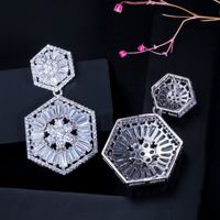 1 Pair Elegant Round Snowflake Plating Inlay Copper Zircon Rhodium Plated Silver Plated Drop Earrings main image 4