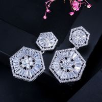 1 Pair Elegant Round Snowflake Plating Inlay Copper Zircon Rhodium Plated Silver Plated Drop Earrings main image 6