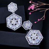 1 Pair Elegant Round Snowflake Plating Inlay Copper Zircon Rhodium Plated Silver Plated Drop Earrings main image 7