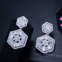 1 Pair Elegant Round Snowflake Plating Inlay Copper Zircon Rhodium Plated Silver Plated Drop Earrings main image 8