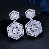 1 Pair Elegant Round Snowflake Plating Inlay Copper Zircon Rhodium Plated Silver Plated Drop Earrings sku image 1