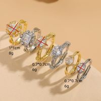 Simple Style Shiny Round Square Copper Plating Inlay Zircon 14k Gold Plated Open Rings main image 3