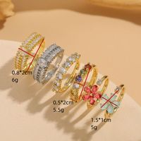 Simple Style Classic Style Round Flower Copper Asymmetrical Plating Inlay Zircon 14k Gold Plated Open Rings main image 3