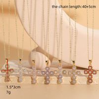 Elegant Classic Style Cross Copper Plating Inlay Zircon 14k Gold Plated Pendant Necklace main image 3