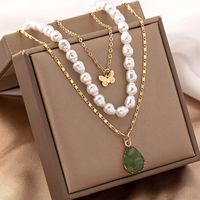 Elegant Retro Water Droplets Butterfly Alloy Beaded Women's Layered Necklaces main image 3