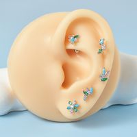 1 Piece Simple Style Leaf Flower Inlay Stainless Steel Turquoise Zircon Ear Studs main image 2