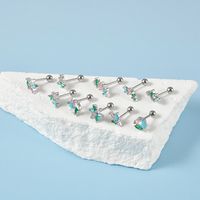 1 Piece Simple Style Leaf Flower Inlay Stainless Steel Turquoise Zircon Ear Studs main image 3