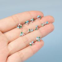 1 Piece Simple Style Leaf Flower Inlay Stainless Steel Turquoise Zircon Ear Studs main image 4