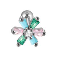 1 Piece Simple Style Leaf Flower Inlay Stainless Steel Turquoise Zircon Ear Studs sku image 10