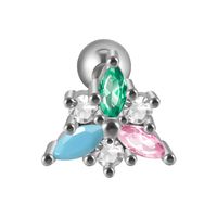 1 Piece Simple Style Leaf Flower Inlay Stainless Steel Turquoise Zircon Ear Studs sku image 8