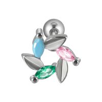 1 Piece Simple Style Leaf Flower Inlay Stainless Steel Turquoise Zircon Ear Studs sku image 3