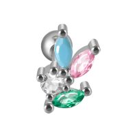 1 Piece Simple Style Leaf Flower Inlay Stainless Steel Turquoise Zircon Ear Studs sku image 4