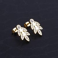 1 Pair Simple Style Leaf Inlay Stainless Steel Zircon 18K Gold Plated Ear Studs main image 3