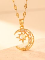 Elegant Luxurious Sun Moon Stainless Steel Plating Inlay Zircon 14k Gold Plated Pendant Necklace sku image 1