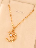 Elegant Luxurious Sun Moon Stainless Steel Plating Inlay Zircon 14k Gold Plated Pendant Necklace main image 3