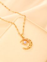 Elegant Luxurious Sun Moon Stainless Steel Plating Inlay Zircon 14k Gold Plated Pendant Necklace main image 4
