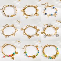 Simple Style Geometric Stainless Steel Enamel Plating Inlay Artificial Pearls Zircon Ceramic Plate 18k Gold Plated Bracelets main image 1