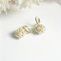 1 Pair Simple Style Solid Color Inlay Alloy Pearl Drop Earrings sku image 1