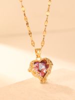 Elegant Shiny Heart Shape Stainless Steel Plating Inlay Zircon 14k Gold Plated Pendant Necklace main image 3