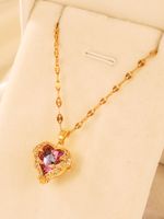 Elegant Shiny Heart Shape Stainless Steel Plating Inlay Zircon 14k Gold Plated Pendant Necklace main image 1