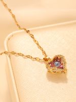 Elegant Shiny Heart Shape Stainless Steel Plating Inlay Zircon 14k Gold Plated Pendant Necklace main image 4